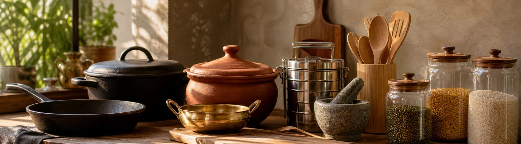 Glass storage jars holding whole grains in a pantry