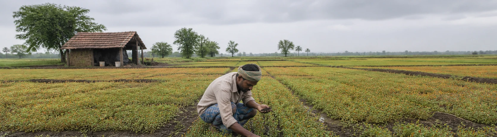 Farmer checking a pulse crop at Najirpur Farm II