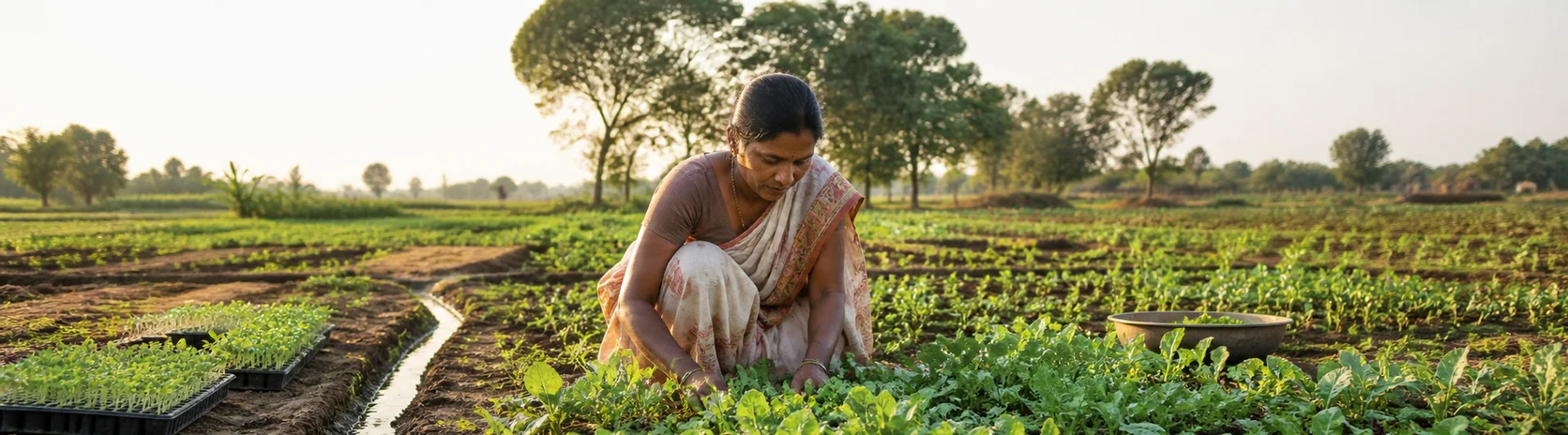 Farmer tending irrigated crops at Sajerah Farm II